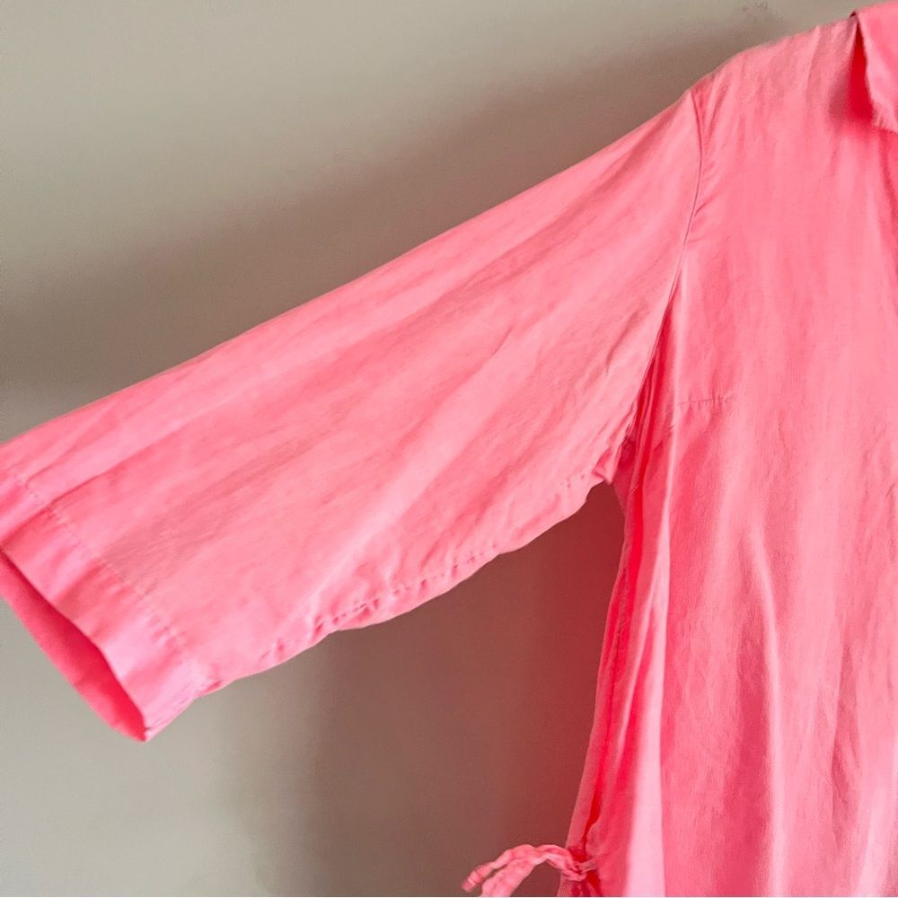 Sigrid Olsen 100% Linen Tunic Top Size L Pink Drawstring Side Lightweight Beachy - Picture 4 of 7